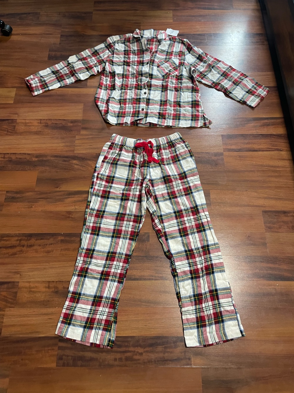 Womens Plaid Cotton Pajama Set - Red & White
